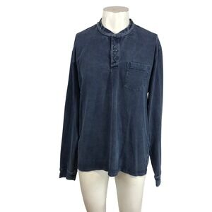 Alex Mill Mens Large Henley Shirt Long Sleeve Upcycled Cotton Faded Navy Blue